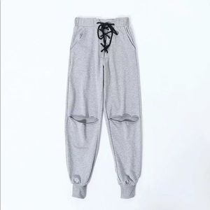 Gray high waisted drawstring joggers